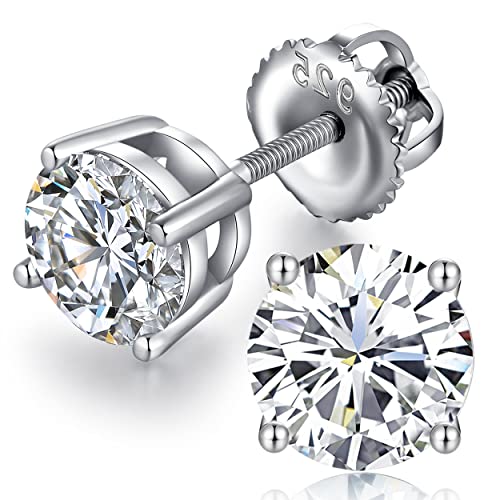 Jiamiaoi Stud Earrings Screw Back Sterling Silver Cubic Zirconia Stud Earrings Set 4 Millimeters-8 Millimeters Nickle Free Hypoallergenic Earring Studs - color: F-Round Zircon, size: 6mm