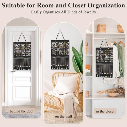 Caffox Hanging Jewelry Holder, Large Earrings Necklaces Organizer Storage for Earrings, Necklaces, Bracelets, Enamel Pins and Ankles, Jewelry Display Storage Hanger for Wall, Closet and Door