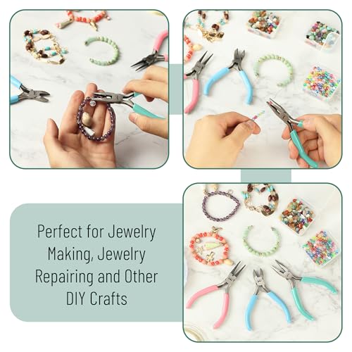 Mr. Pen- Pliers for Jewelry Making, 3 Pack, Chain Nose | Round Nose Pliers Set and Wire Cutter for Beading, Wire Wrapping, Jump Rings, Jewelry Repair, Crafting, DIY - color: Pastel 2