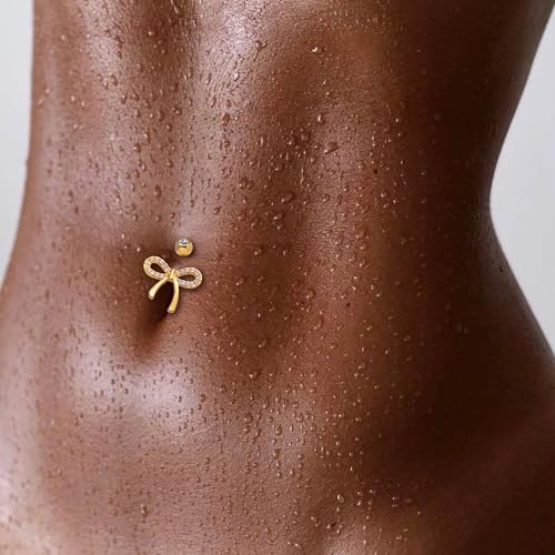 LEE&RO Belly Button Ring 14G Belly Piercing Jewelry Navel Rings Stainless Steel Belly Rings - color: Gold