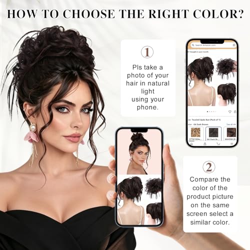 HMD Tousled Updo Messy Bun Hair Piece Ponytail Hairpieces for Women | Synthetic Hair Extension Ponytail with Elastic Rubber Band, Updo Hairpiece Hair Bun Scrunchies for Women Daily Party - color: 6A Dark Brown