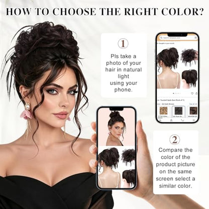 HMD Tousled Updo Messy Bun Hair Piece Ponytail Hairpieces for Women | Synthetic Hair Extension Ponytail with Elastic Rubber Band, Updo Hairpiece Hair Bun Scrunchies for Women Daily Party - color: 6A Dark Brown