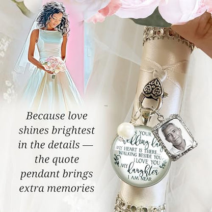 Bouquet Charm On Your Wedding Day Memorial Honoring Mom Dad Grandma Grandpa Meaningful Bridal Floral Jewelry Silver Finish Pendant Bride's Flowers Photo Frames Parent Grandparent - color: White Bead, style: My Daughter | 1 Frame