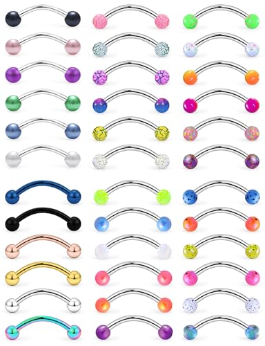 Eyebrow Piercing Jewelry 16G Stainless Surgical Steel Curved Barbell Eyebrow Ring Vertical Labret Lip Jewelry Rook Daith Earrings Piercing Jewelry for Women Men 6mm 8mm 10mm 16 Gauge - color: 10MM-Mix Color