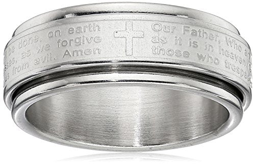 Amazon Essentials Steeltime Men's 18k Gold Plated Our Father Prayer Spinner Band Ring , (previously Amazon Collection) - color: Silver, size: 8