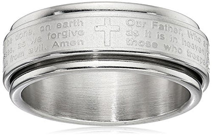 Amazon Essentials Steeltime Men's 18k Gold Plated Our Father Prayer Spinner Band Ring , (previously Amazon Collection) - color: Silver, size: 8