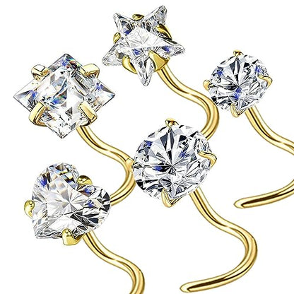 14k Gold Plated 316L Surgical Steel 22g/20g/18g Nose Rings Studs L-Shape Bone Screw Nostril Piercing 1.5mm 2mm 2.5mm 3mm 3.5mm 4.5mm CZ Nose Studs for Women - color: 18g 5pcs S Gold 316L Surgical Steel