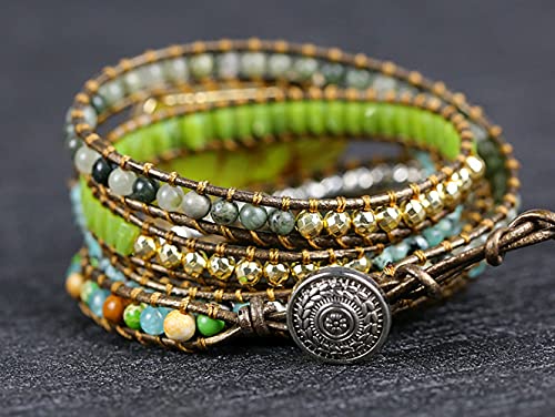Women Wrap Bracelets Boho Natural Stone Jasper Turquoises Strand Bracelet Jewelry Collection - color: Emperor Turquoise