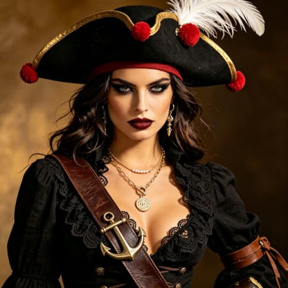 Gold Pirate Necklace for Women Layered Stack Charm Necklace Coin Pendant Necklaces Chunky Pirate Necklaces Pirates Costume Jewelry Accessories - color: gold2