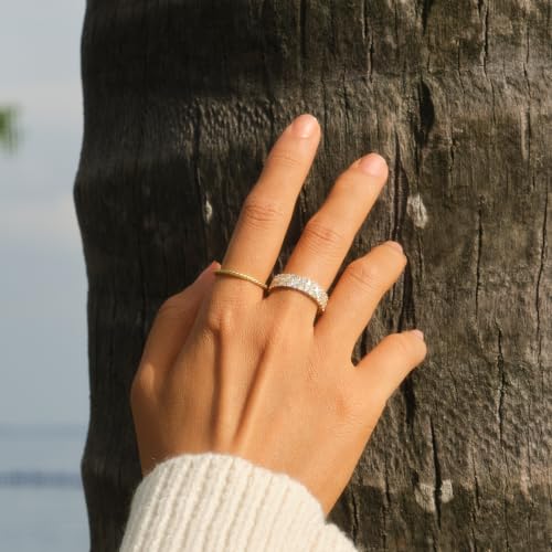 STORYJEWELLERY Gold Plated Wedding Bands for Women, Eternity Band Rings for Women, Cubic Zirconia Travel Wedding Ring, 18K Gold Plated Eternity Rings