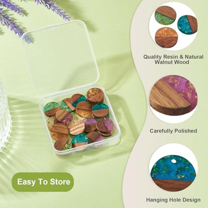 Beadthoven 20Pcs/5 Pairs Resin Wood Earrings Pendants, Gold Foil Round Charms Wood Earrings Making kit Colorful Pattern Wooden Earring Blanks Pieces for Jewelry Making DIY Crafts - color: Gold Foil-Round