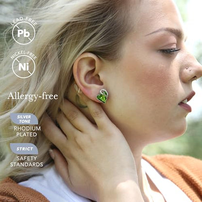 Infinity Love Heart Stud Earrings for Women, Birthstone and Healing Stone, Gifts for Mom, Wife, and Her, Silver Plated - color: 08-August-Peridot Green