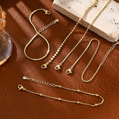 Gold Bracelets for Women, 14K Gold Plated Stackable Bracelet Stack Set Adjustable Charm Paperclip Chain Snake Link Layered Waterproof Jewelry Sets Gifts - style: Bracelets Set /8