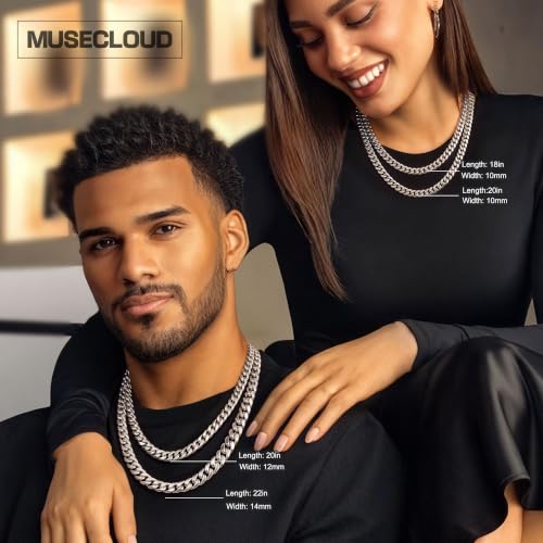Gold Cuban Link Chain for Men Mens Stainless Steel Miami Curb Chains Necklace 5/8/10/12/14mm Thick Real Gold/Silver/Black Plated Diamond Cut Non-Tarnish Jewelry Trendy Gifts 16-30 Inch with Gift Box - color: 10mm Width - Stainless Steel, size: 18 in (46 c