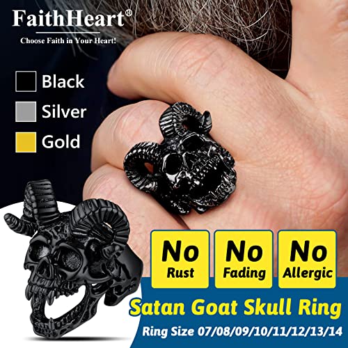 FaithHeart Satanic Jewelry Baphomet Goat Rings Sigil of Lucifer Satan Symbol Signet Ring for Men Woman Size 7/8/9/10/11/12/13/14 Personalized Custom - color: 02. Goat Skull-Black