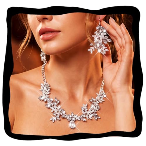 Green Rhinestone Indian Jewelry Set Gold Bridal Wedding Necklace and Earrings Sets Prom Costume Jewelry for Women and Brides - color: Silver