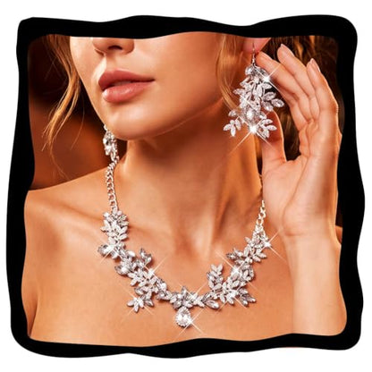 Green Rhinestone Indian Jewelry Set Gold Bridal Wedding Necklace and Earrings Sets Prom Costume Jewelry for Women and Brides - color: Silver