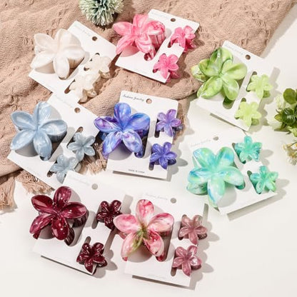 Flower Hair Clips for Women Girls Claw Clips Set Emerald-Green Plumeria with Marble Design Barrettes Summer Hair Clip Fashion Hair Styling Accessories for Thick Thin Hair(3Pcs:1Large 2Small) - color: Emerald-Green