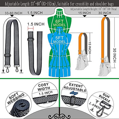 Kolti Purse Strap Replacement Crossbody Handbag Stripe Wide Adjustable - color: Gun Buckle-232