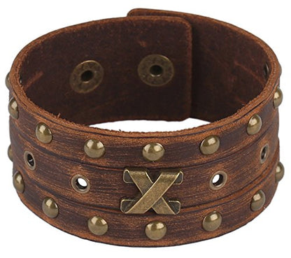 Leather Bracelet for Men Braided Stainless Steel Mens Bracelets - color: Brown 3