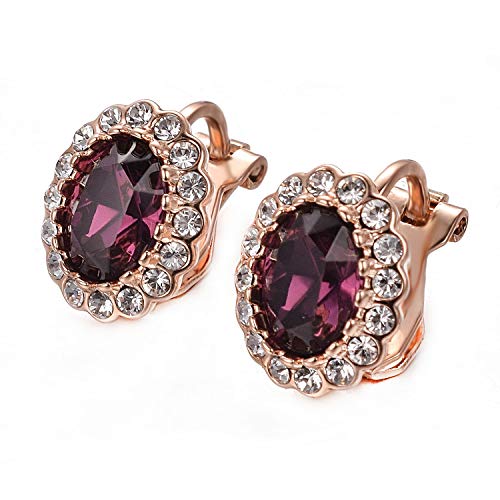 Yoursfs Vintage Crystal Clip On Earrings For Women Platinum Plated Rhinestone Clip On Earrings Non Pierced Oval Shap Cubic Zirconia Earring Hypoallergenic Jewelry - style: Purple Rhinestone Earrings