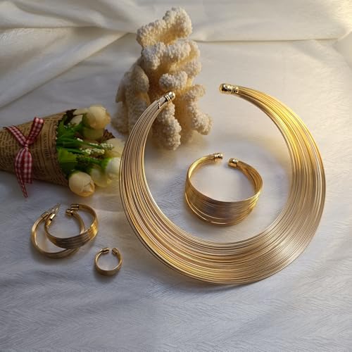 Fashion Crystal Jewelry Set Gold Plated Jewelry Weddings Dubai Gold Necklace Earrings Set Gift - color: multi layers