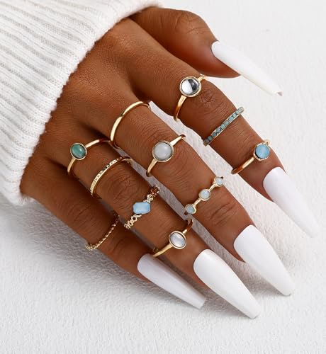 iF YOU 25 Pcs Gold Stackable Ring Set for Women, Chunky Knuckle Finger Midi Rings, Silver Simple Stacking Cute Rings Pack Trendy Stuff Jewelry Gift - style: 24 Small gem rings-size 1.2-7.4