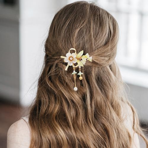 A Pair Wedding Hair Clips, Handmade Floral Design Crystal Hair Clips Pearl Barrettes, Rhinestones Flower Clips Pearl Headpieces Hair Pins Hair Accessories for Women Girls (White Flower) - color: White Flower