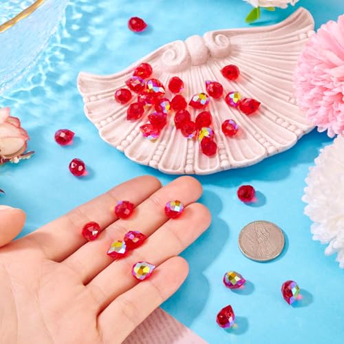 Beadthoven 50pcs Red Crystal Teardrop Glass Beads Faceted Suncatcher Beads for Jewelry Making Briolette Tear Drop Pendants Top Drilled Crystal Prism Spacers for DIY Necklace Bracelet Earring Christmas - color: Red