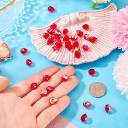 Beadthoven 50pcs Red Crystal Teardrop Glass Beads Faceted Suncatcher Beads for Jewelry Making Briolette Tear Drop Pendants Top Drilled Crystal Prism Spacers for DIY Necklace Bracelet Earring Christmas - color: Red