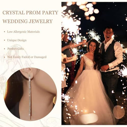 Rhinestone Earrings Prom Earrings for Women Sparkly Long Tassel Chandelier Drop Statement Earring Jewerly Gifts Wedding Party Prom Dresses Accessories - color: C2:gold