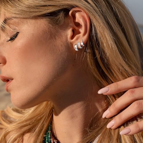 Robaice 925 Sterling Silver Hollow Hoop Earrings for Women, 30/40/50/60mm | Lightweight hollow circle hoops with a clean polished profile, hypoallergenic for everyday wear - size: Set A - 3 Pairs