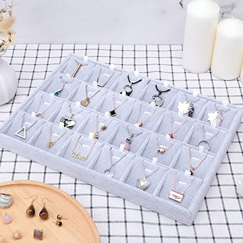 24 Grid Stackable Jewelry Tray Organizer with Removable Divider Velvet Tray | Jewelry Display Tray for Earrings Necklaces Bracelet Rings Display Showcase - Grey - color: Grey