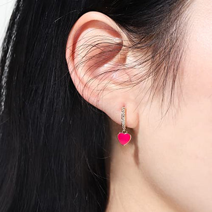 DAILY VIBES Cute Gold Mini Dangle Huggie Hoop Earrings for Women Trendy | 14K Gold Plated, Dainty Cubic Zirconia, Small Hoop Earrings with Charm Drop, Jewelry Gift for Women Ladies - color: Pink Heart CZ
