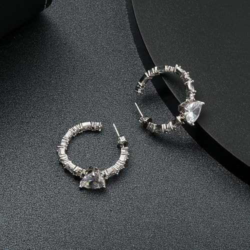 VOLUKA Cubic Zirconia Stud Earrings for Women - Hypoallergenic Earrings for Sensitive Ears - Simulated Diamond CZ - style: Heart 1