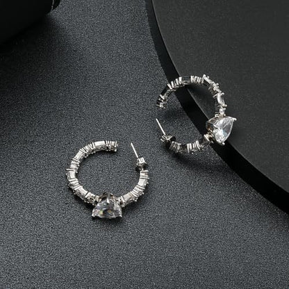 VOLUKA Cubic Zirconia Stud Earrings for Women - Hypoallergenic Earrings for Sensitive Ears - Simulated Diamond CZ - style: Heart 1