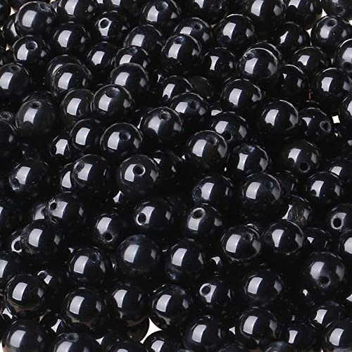 LAIDANLA Black Obsidian 8mm Natural Stone Beads Round Loose Gemstone Stone Beads for DIY Bracelet Necklace Earrings Jewelry Making Polishing Genuine Real Beading 96PCS 2 Strand 32" - color: Black, size: 8mm