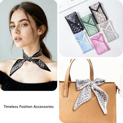 ZXZH 6 Pack Fashion Scarves for Women, Versatile Boho Head Scarf | Satin Scarf for Hair, Neck, Wrist, and Purse Accessories - color: Classic Paisley