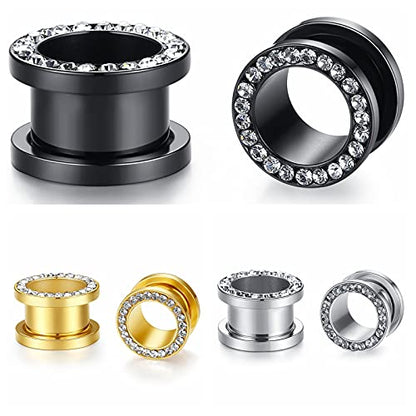 WBRWP Unisex Women 6pcs/8pcs-3pairs/4pairs Hollow Zircon Stainless Steel Screw Ear Plugs Tunnels with ZirconEar Plugs Tunnels - Ear Expander - Ear Gauges Stretcher Body Piercing 8g-5/8 - color: 3pairs(6pcs) with zircon set