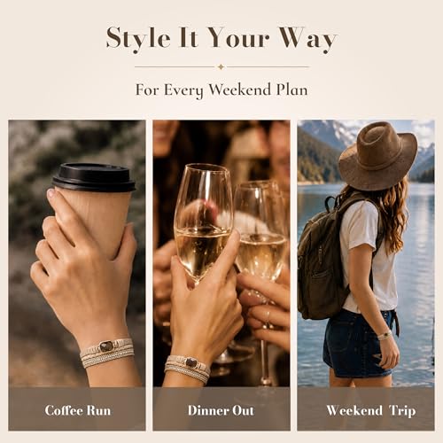 Fesciory Leather Wrap Bracelet for Women, Boho Western Layered Cuff Jewelry | Stackable Bracelets, Easy-On Clasp, Daily Wear, Pairs with Boho Western Outfits, Gift for Women - color: Beige1