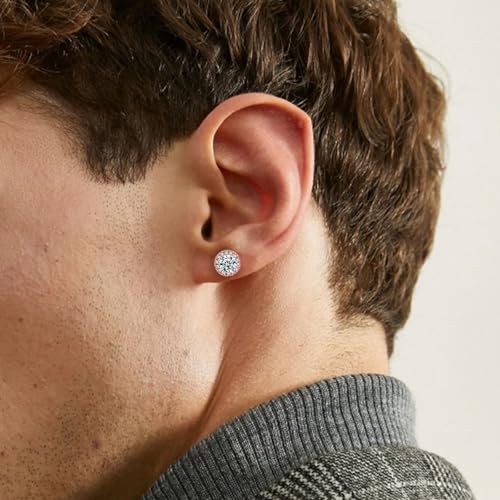 MDFUN Halo Stud Earrings 18K Gold Plated 5A+ Cubic Zirconia Round Earrings Hypoallergenic Ears Jewelry for Women Men - color: Rose Gold