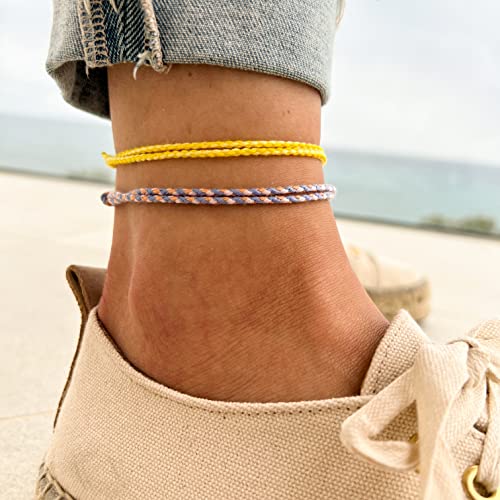 Made by Nami 2 Pcs Wave String Ankle Bracelets for Women Waterproof & Adjustable Thin Braided Anklet Surfer Boho Ankle Bracelet Set of 2 Beach Accessories - color: Lilac & Lemon