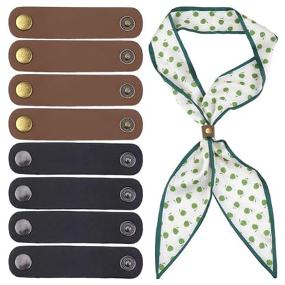 8PCS 2 Colors PU Leather Silk Buckle Ring Solid Color Leather Scarf Holder Scarf Clasp Clips