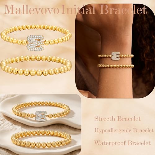Initial Stack Bracelet Set for Women Trendy 14K Gold Plated Beaded Stackable Stacking Stretch Name Bracelets Dainty Friendship Waterproof Charm Cute Birthday Jewelry Gifts for Women - color: Initial M