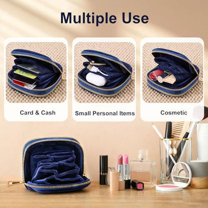 Travel Jewelry Pouch, Double-Layer Velvet Jewelry Organizer with Zipper | Soft velvet jewelry pouch with flexible storage, 7 grids & 4 compartments, lightweight, compact and easy to carry for travel