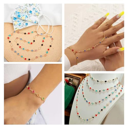 PH PandaHall Pandahall 16.4 Feet Rhinestone Jewelry Chains Colorful Glass Crystal Chains Gold Plated Brass Chains Handmade Flat Round Link Chains for Bracelet Necklace Jewelry Making