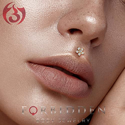 Forbidden Body Jewelry 16g 6-8mm Internally Threaded Surgical Steel Cartilage/Tragus/Labret/Monroe Stud w/Double Tier Floral Top - style: Clear