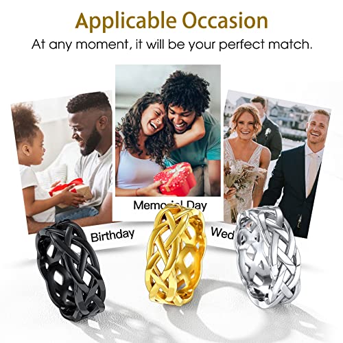 Bestyle Celtic Knot Band Rings for Men Women, Stainless Steel Irish Finger Ring Viking Wedding Bands Jewelry Gift Wedding Promise Gold Silver Black - color: 02. Gold- Celtic Knot Pattern