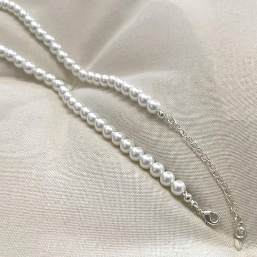 LULII Pearl Necklaces for Women 14K Gold Plated Dainty Layered Single Pearl Necklace Simple Daisy Pearls Choker Cute Gold Necklace Stack Jewelry Sets for Women Trendy Gifts - color: Silver-8mm Pearl
