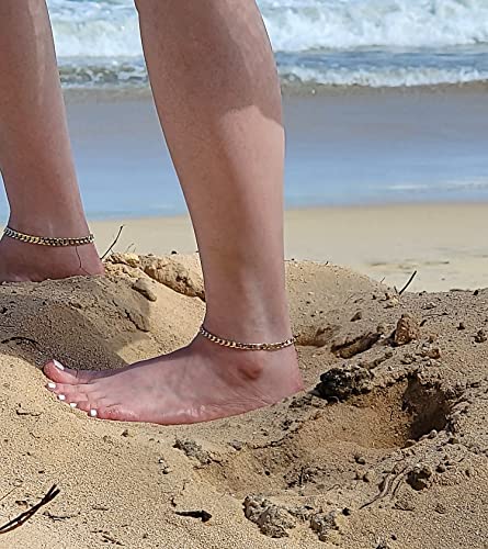 Gold Electroplated Anklet, Made in Korea - style: Dia-Cut Cuban Chain